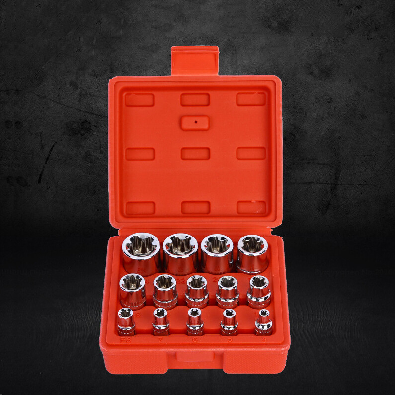 14 PC E Torx Star Female Bit Socket Set 1/2"/3/8"/1/4" Drive E4 -E24