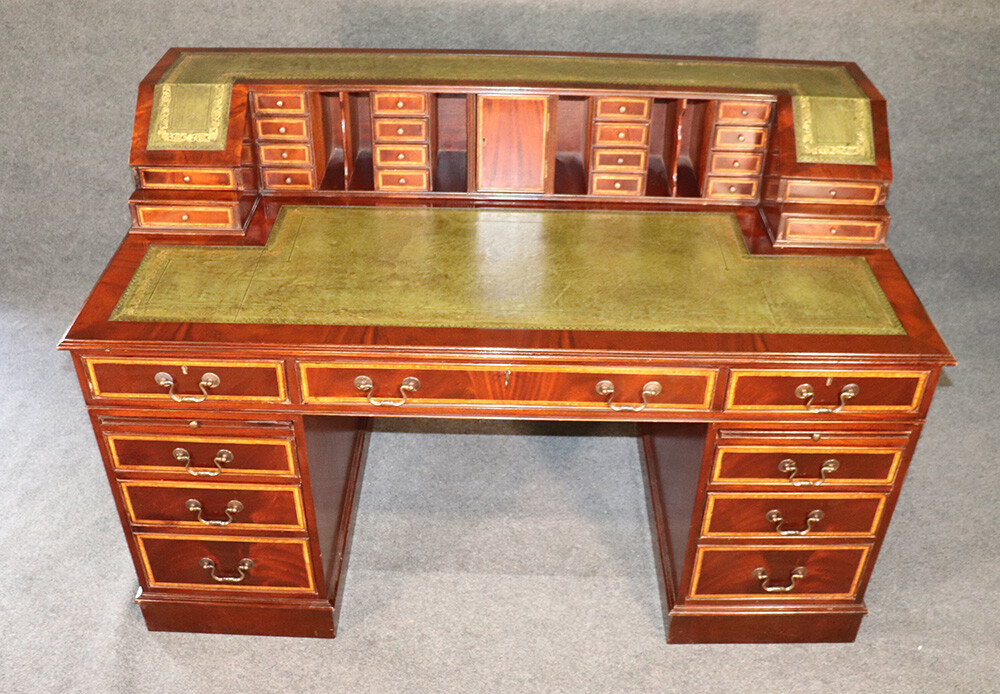 Unique Leather Top English Made Four Piece Executive with Superstructure