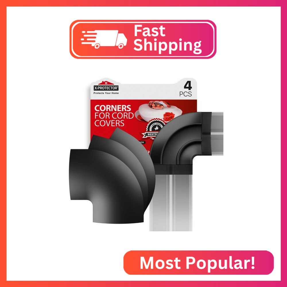 Corners for Floor Cord Covers by X-Protector - 4 PCS - Silicone Material - Black