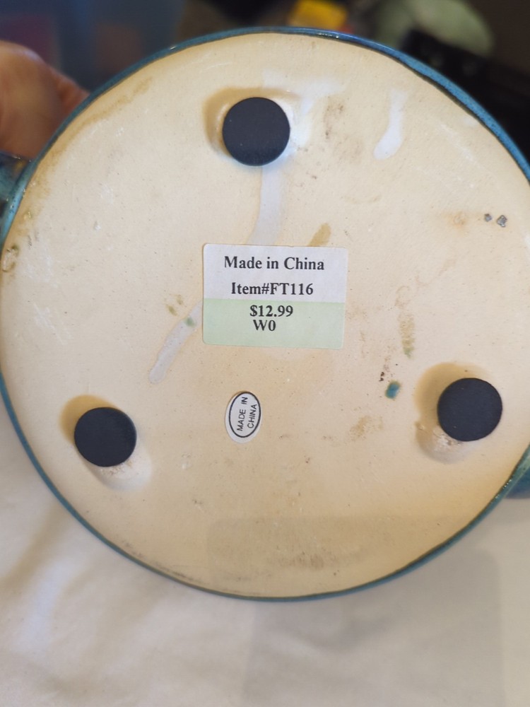 Pottery RUSTIC Blue High GLAZE Teapot With Unique Handle B8