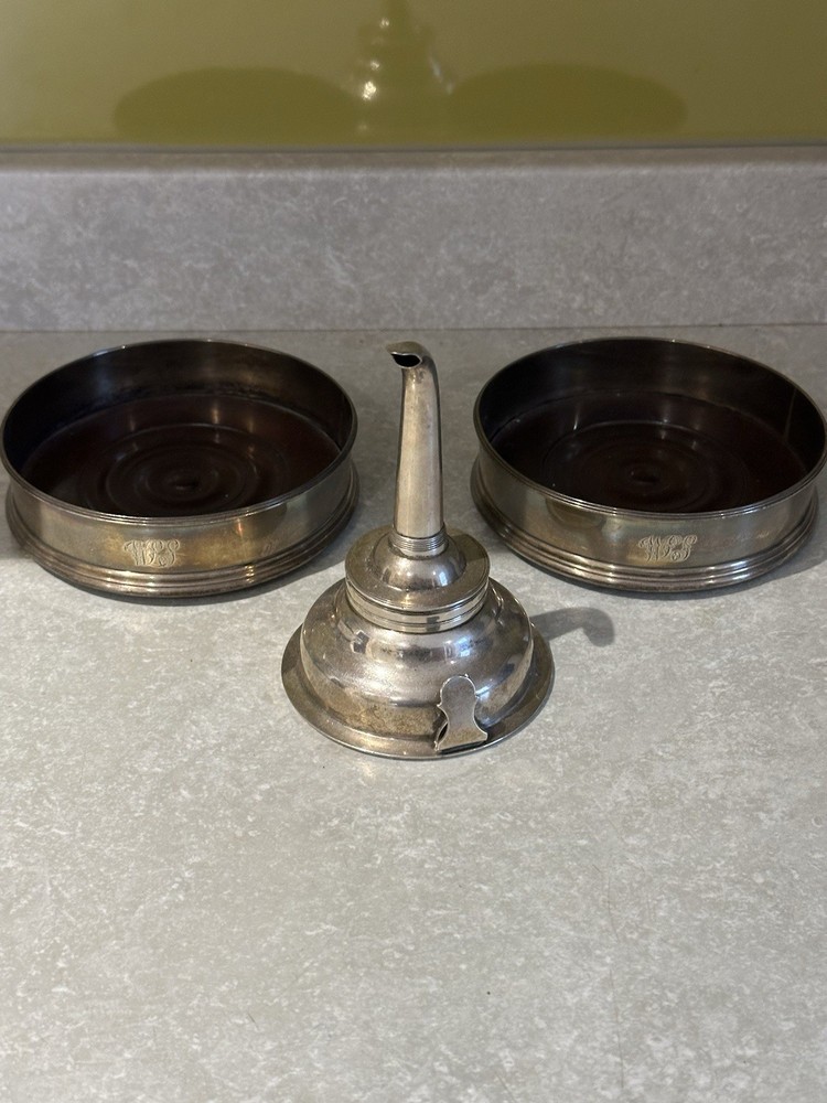 Solid Silver Georgian Wine Coasters & Wine Funnel