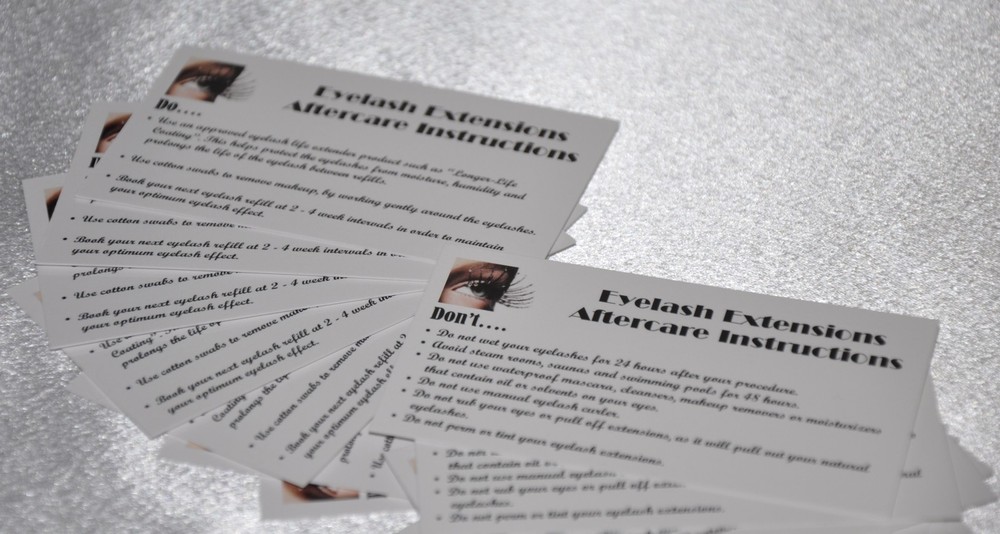 Eyelash Extensions After Care Instruction Cards