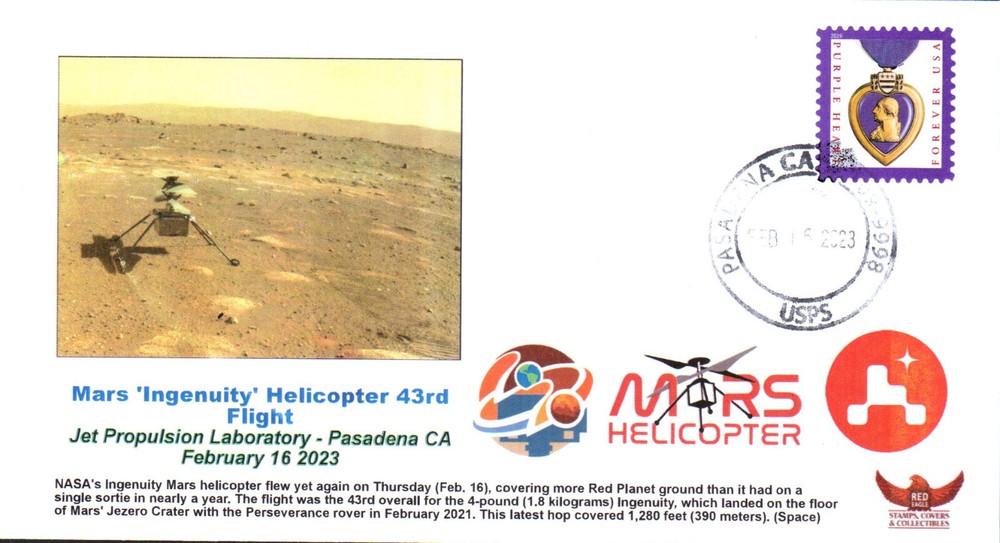 2023 Mars 'Ingenuity' Helicopter 43rd Flight Pasadena 16 februry
