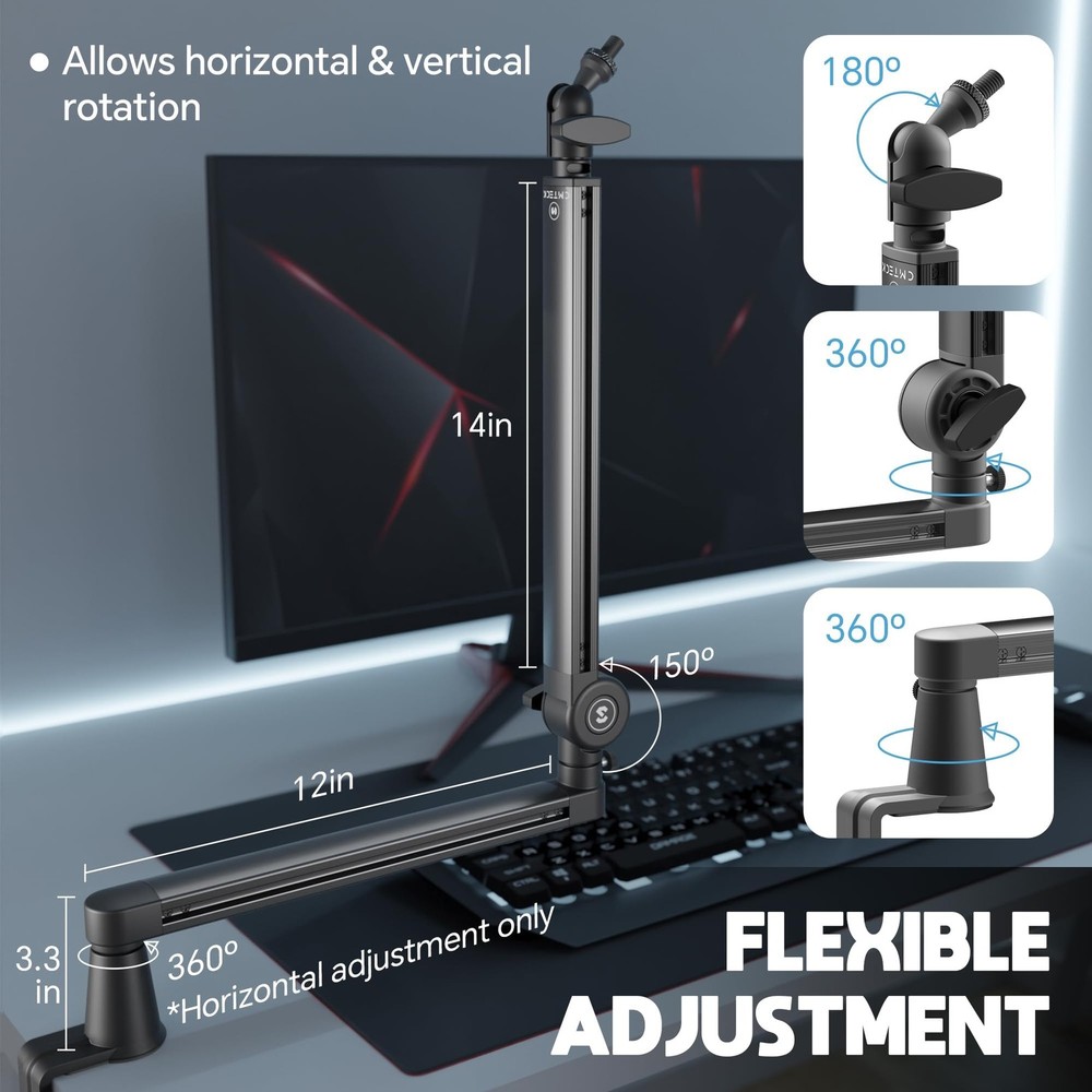 Microphone Boom Arm, Low Profile Microphone Arm Stand with Cable Management, ...