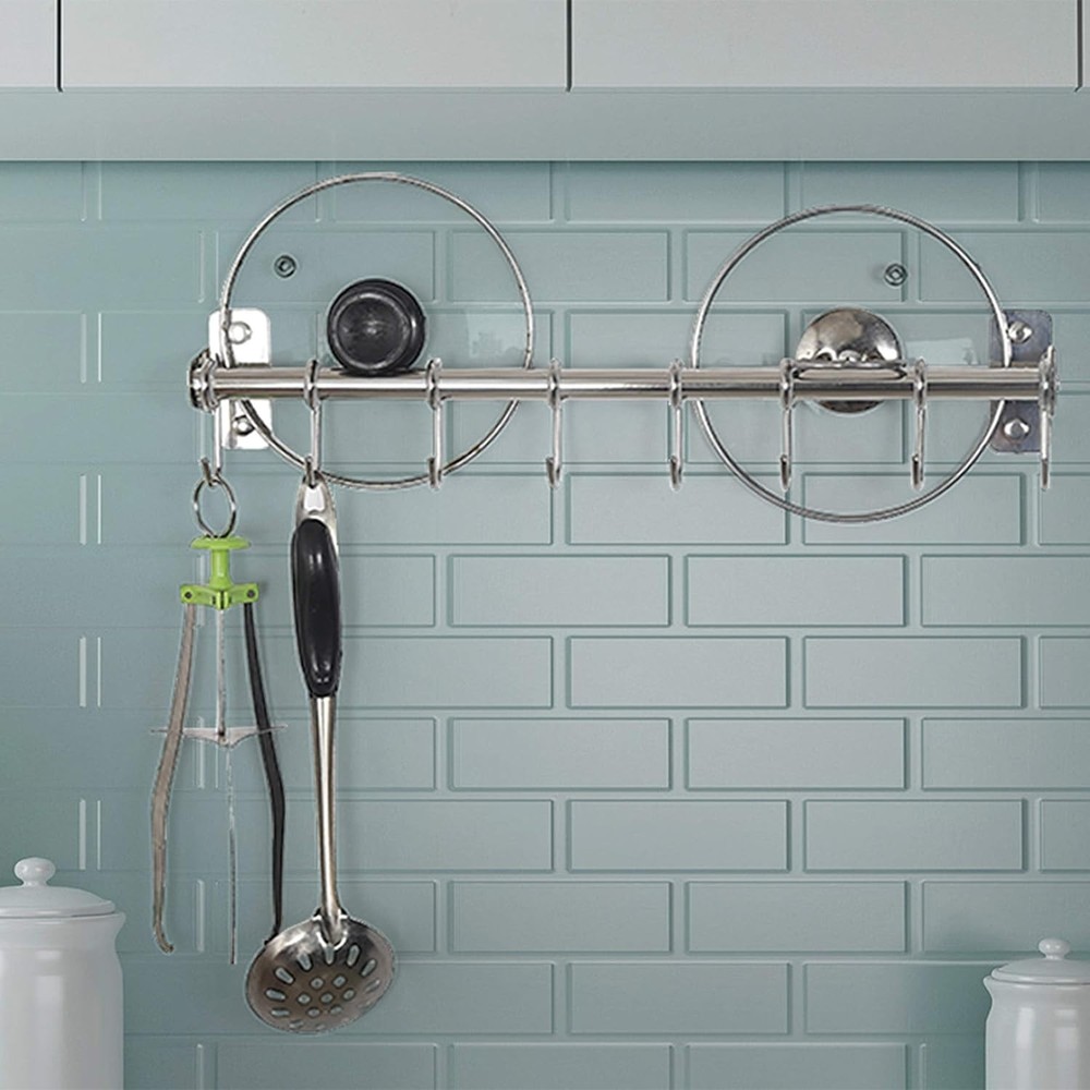 DSEAP Pot Rack - Pots and Pans Hanging Rack with 8 Hooks, Double Bars, Wall Moun