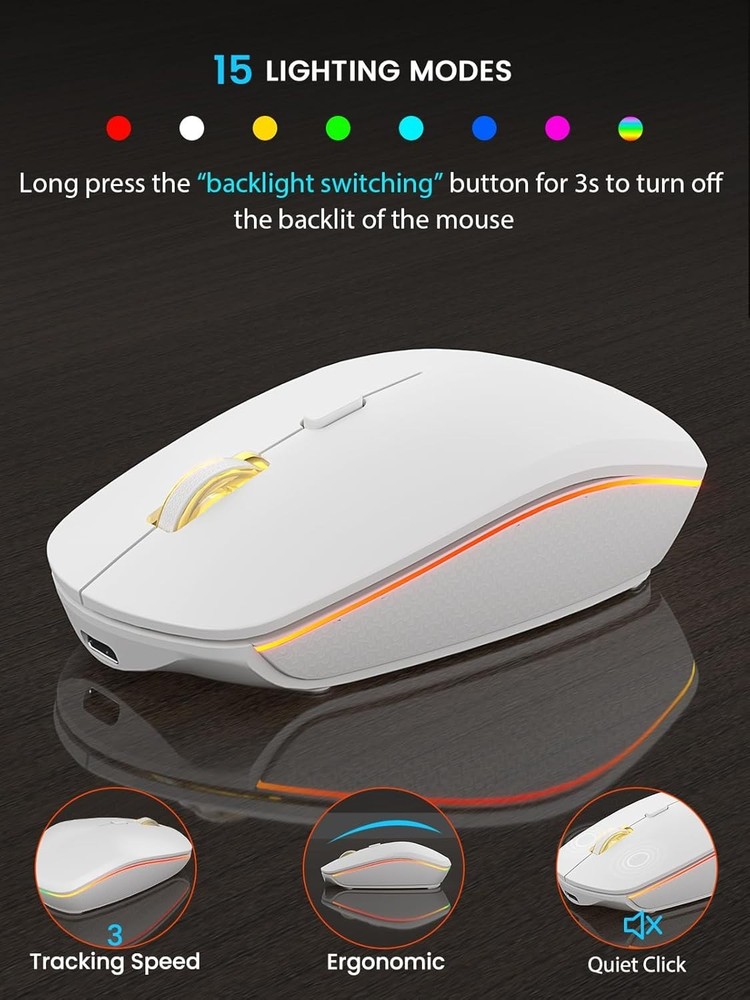 Wireless Backlit Keyboard & Mouse – Quiet, Rechargeable, USB, White Combo