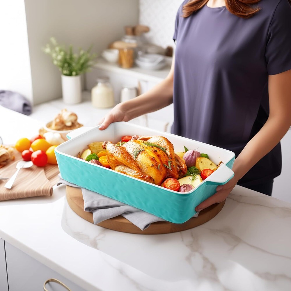 Baking Dish, Rectangular Casserole Dish for Oven, Lasagna Pan Deep Aquamarine