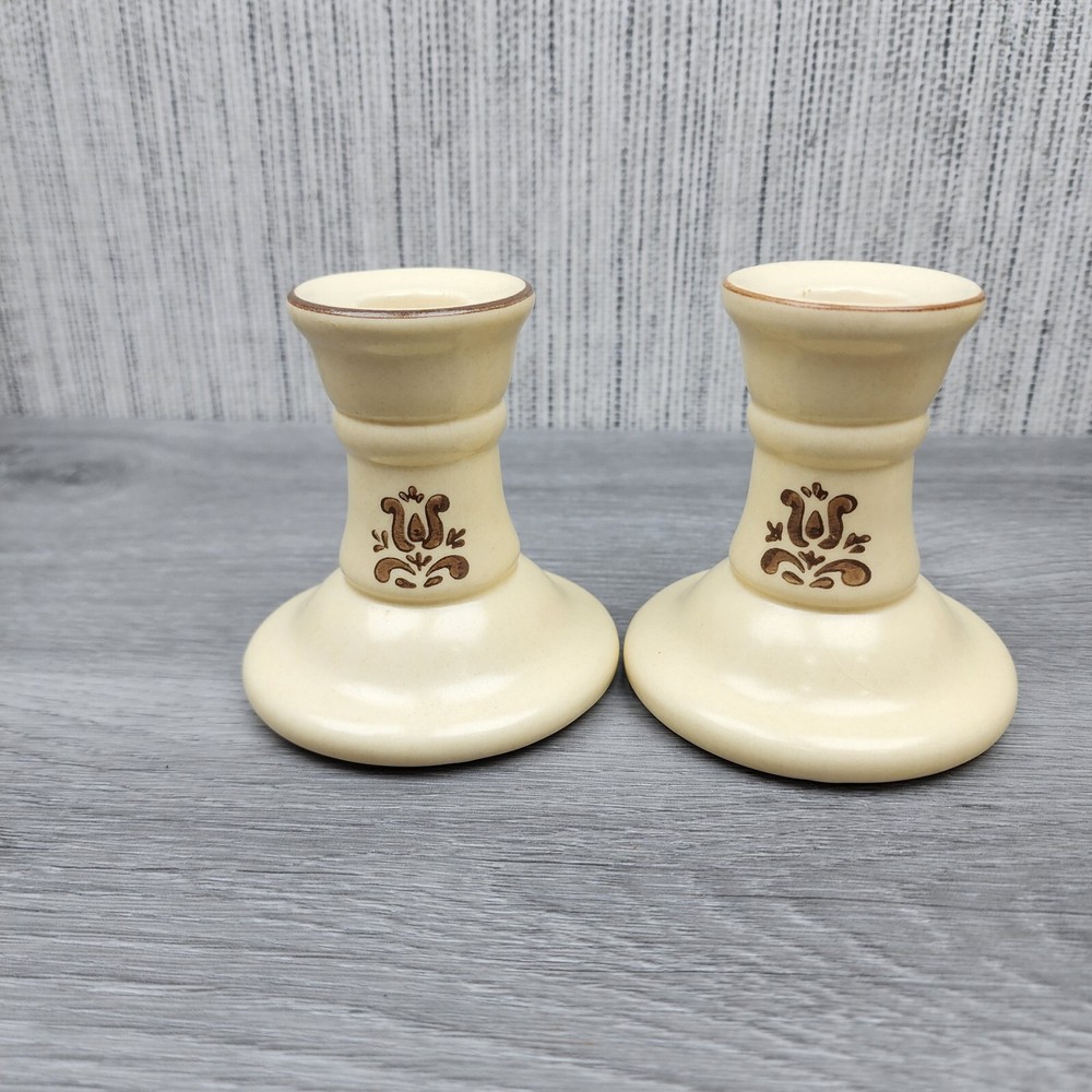 (2) Pfaltzgraff Village Pattern Candlestick Candle Holders
