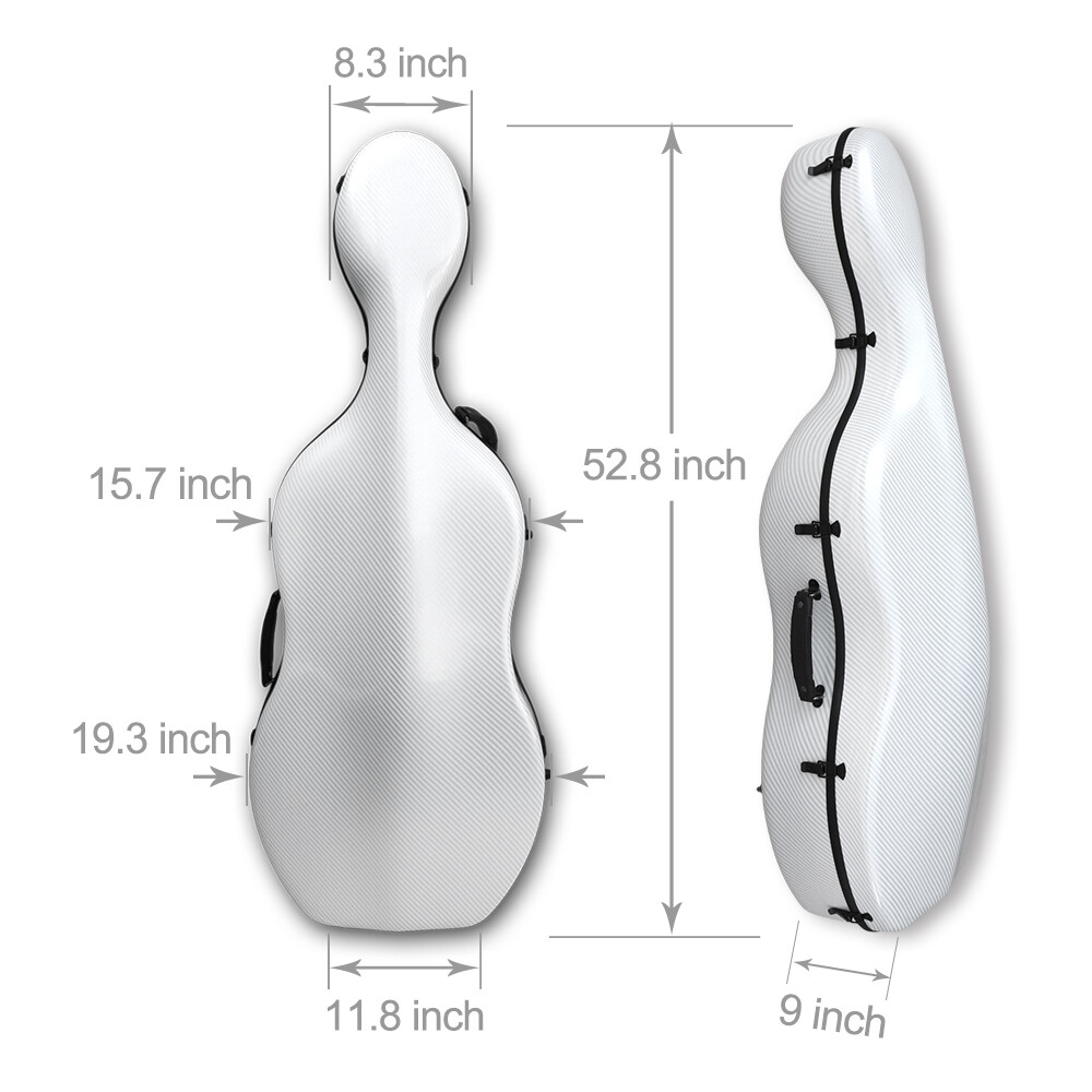 4/4 Cello Case Carbon Fiber with Embedded handle,Wheels,Backstraps Hard Light