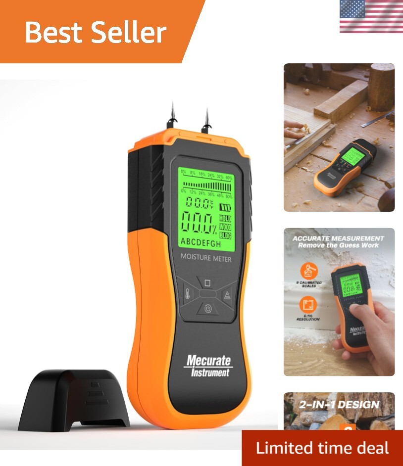User-Friendly Digital Moisture Detector with Large Display & 3 Colored Alerts