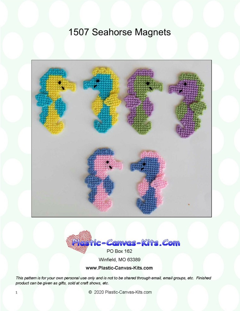 Seahorse Magnets- Plastic Canvas Pattern or Kit