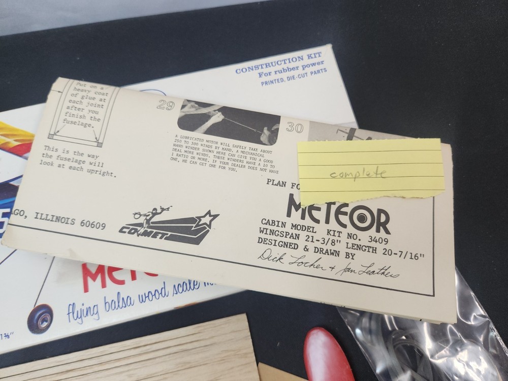 Vintage Balsa model plane kit Comet Meteor 21 3/8" span 3409