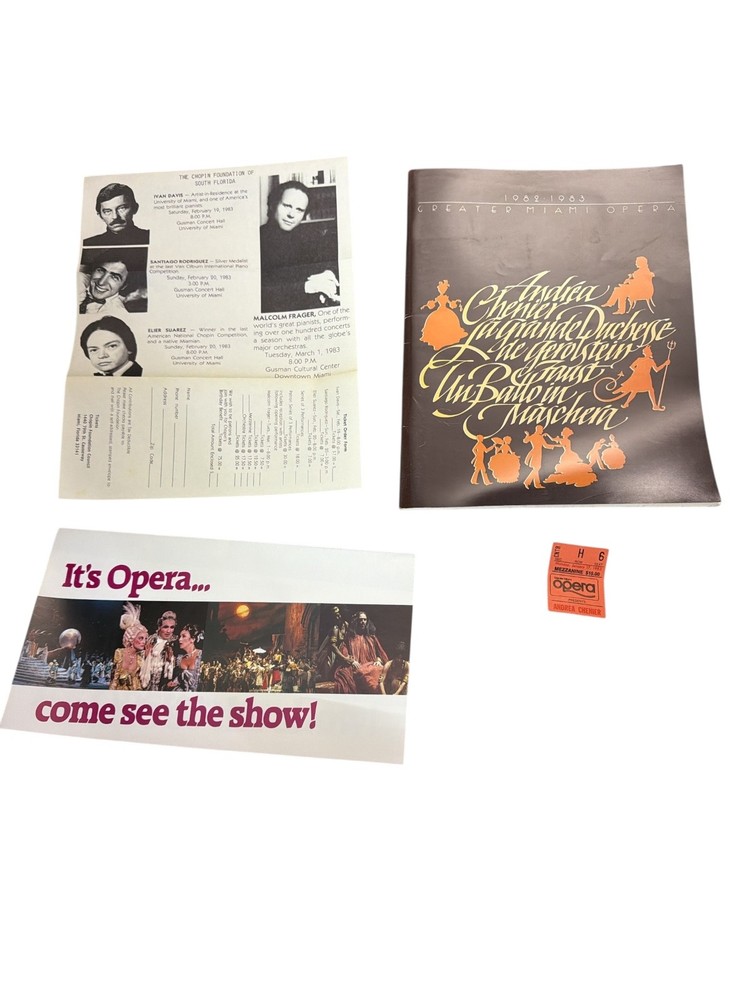 Greater Miami Opera 1982 1983 Andrea Chenier Program + Ticket Stub