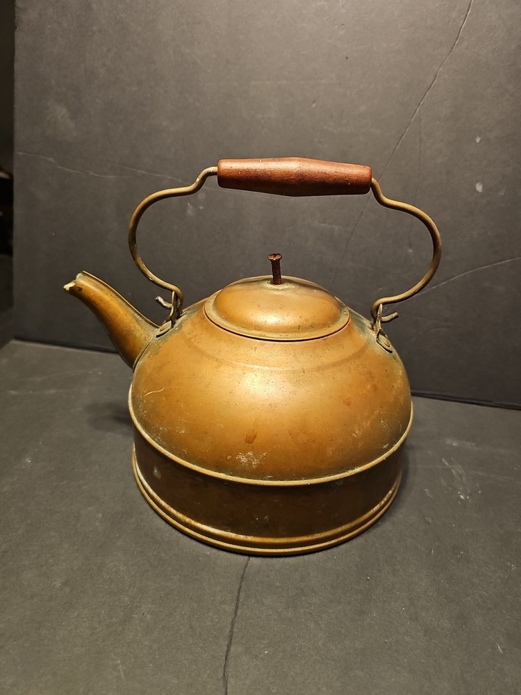 Vintage  Copper Tea Kettle Wood Handle