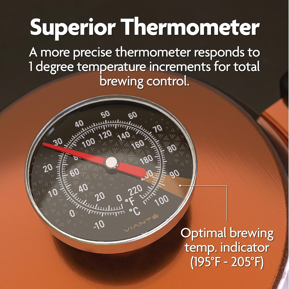 Premium Copper Gooseneck Coffee Kettle with Thermometer - 40 Fl Oz