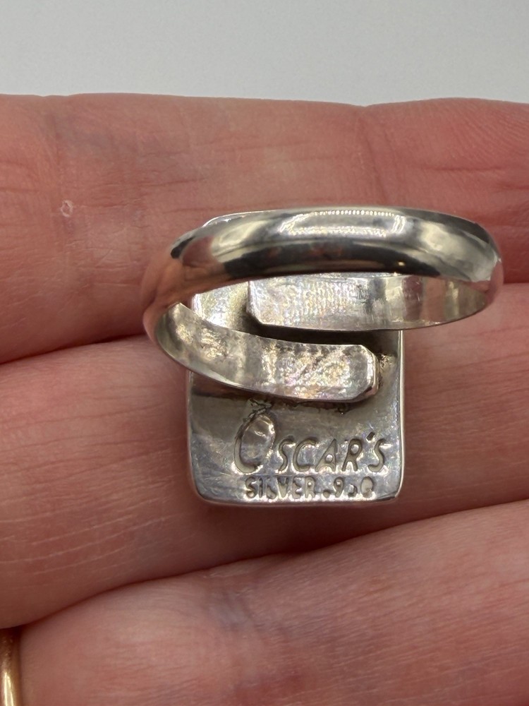 Vintage Signed Oscar’s Silver 950 Natural Stone Size 7+ Adjustable