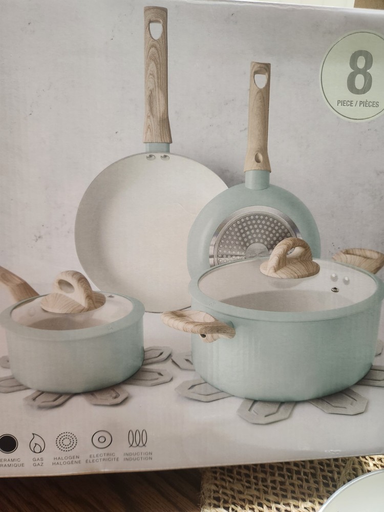 MasterClass 8-Piece Ceramic Non-Stick Cookware Set Wood Effect Handles