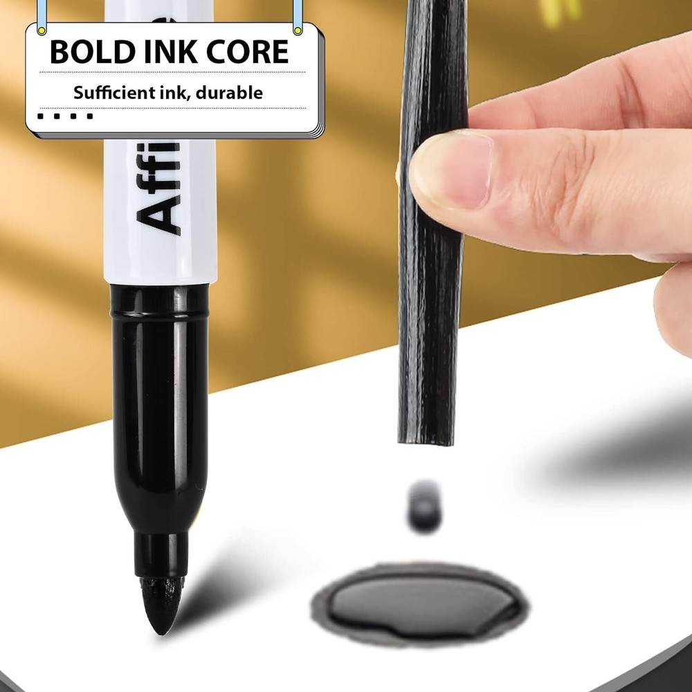 Affisure 100 Pack Black Permanent Markers, bulk, quick drying