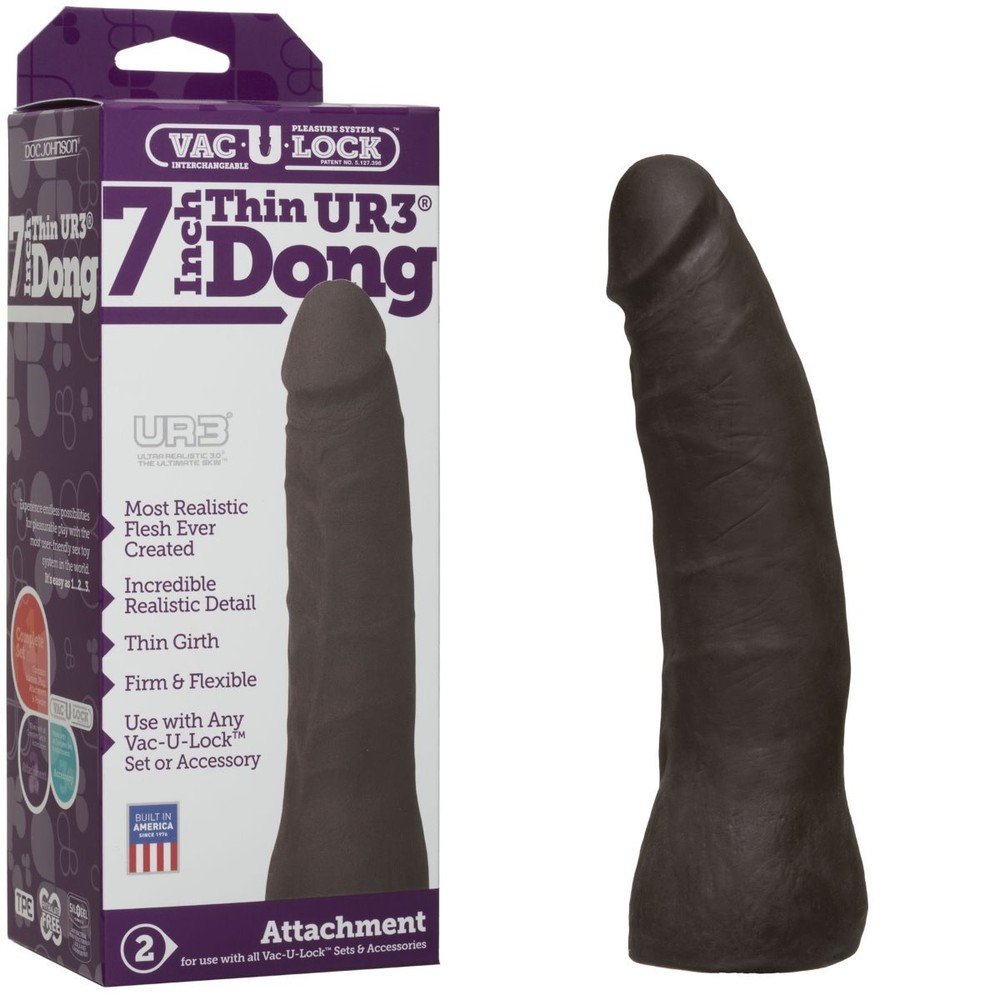 Realistic 7" Thin UR3 Black Dong Dildo Vac-U-Lock Strap-on Attachment Accessory