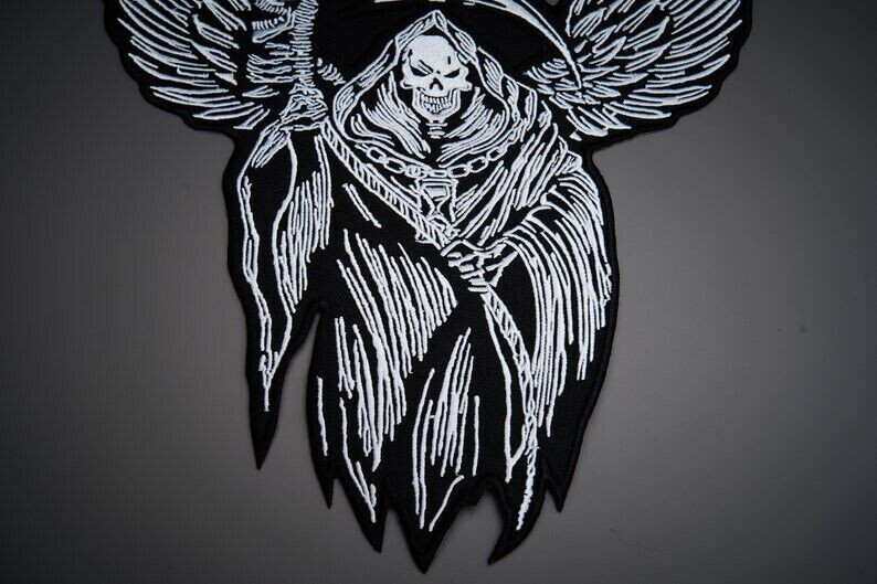 WINGS REAPER Large Back Patch for custom biker vest