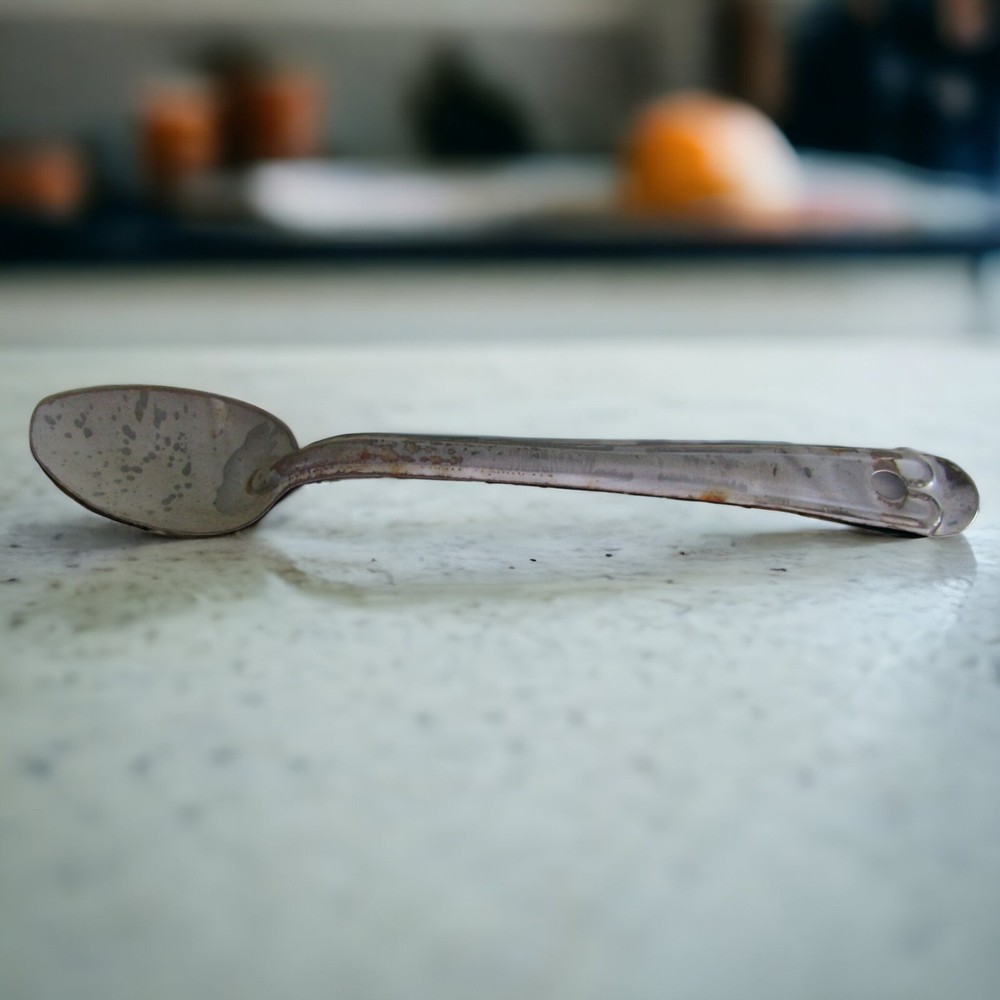 Vintage Enamel Ware Serving Spoon Chipped Rustic Decor