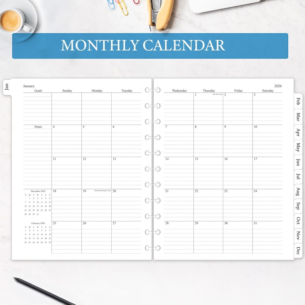 2026 Weekly & Monthly Planner Refill, A4 Letter Size Planner Inserts for 11-D...