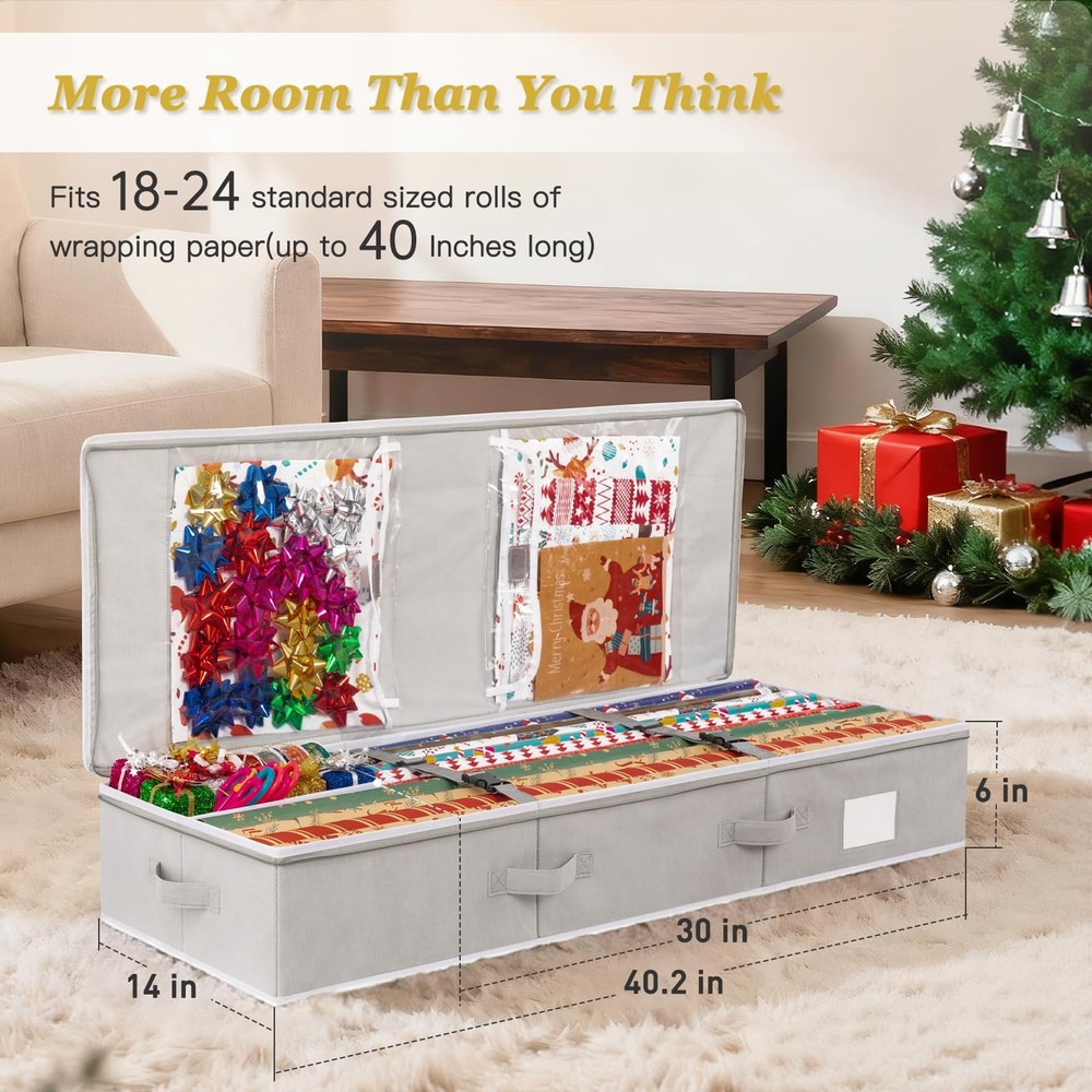 Gift Wrapping Paper Organizer Storage Underbed Container Fits 24 Rolls Grey