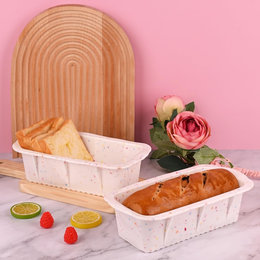 2 Pack Silicone Bread Loaf Molds, Nonstick Easy Release Rectangle Silicone Lo...
