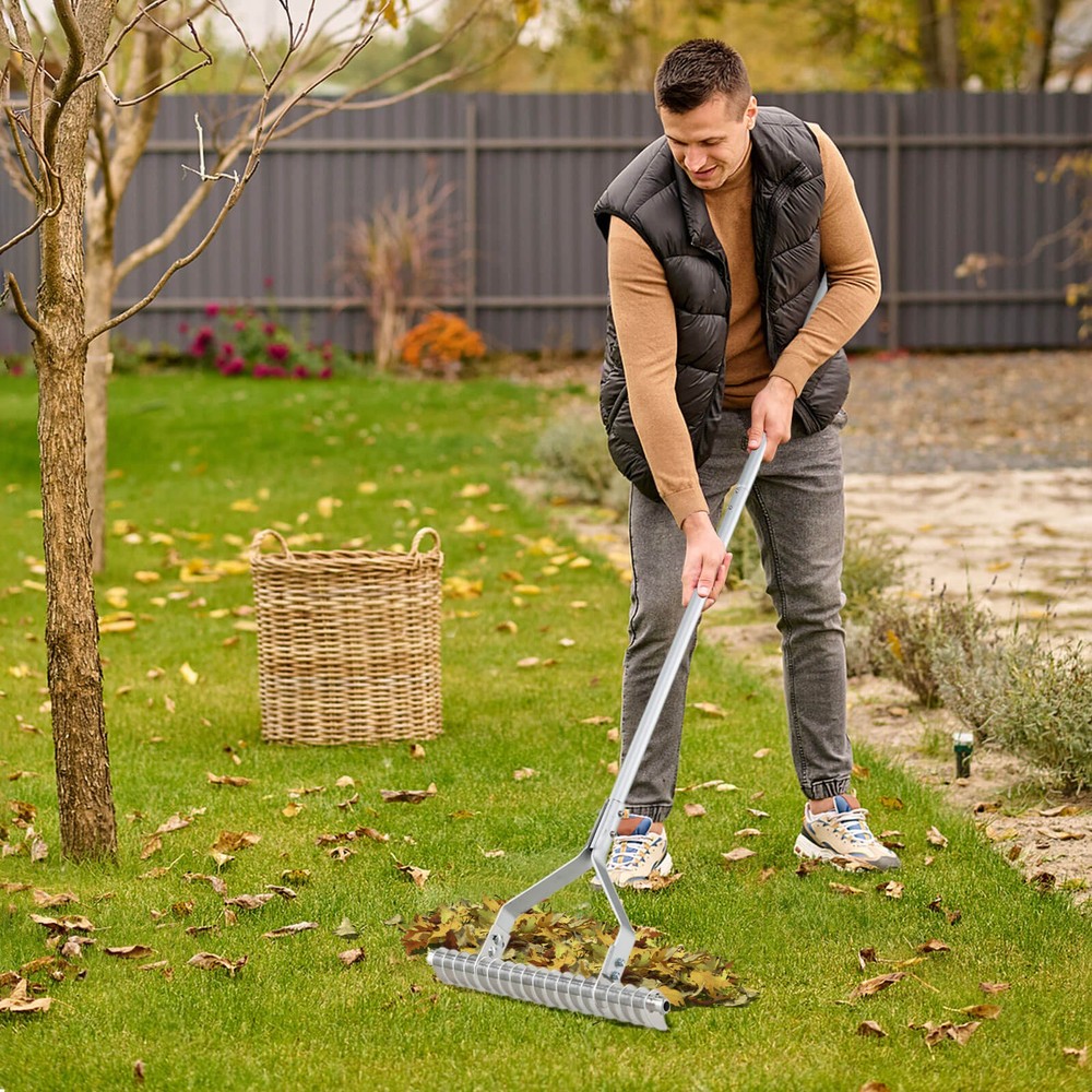 70" Garden Thatch Rake w/ Long Handle & 19 Curved Tines