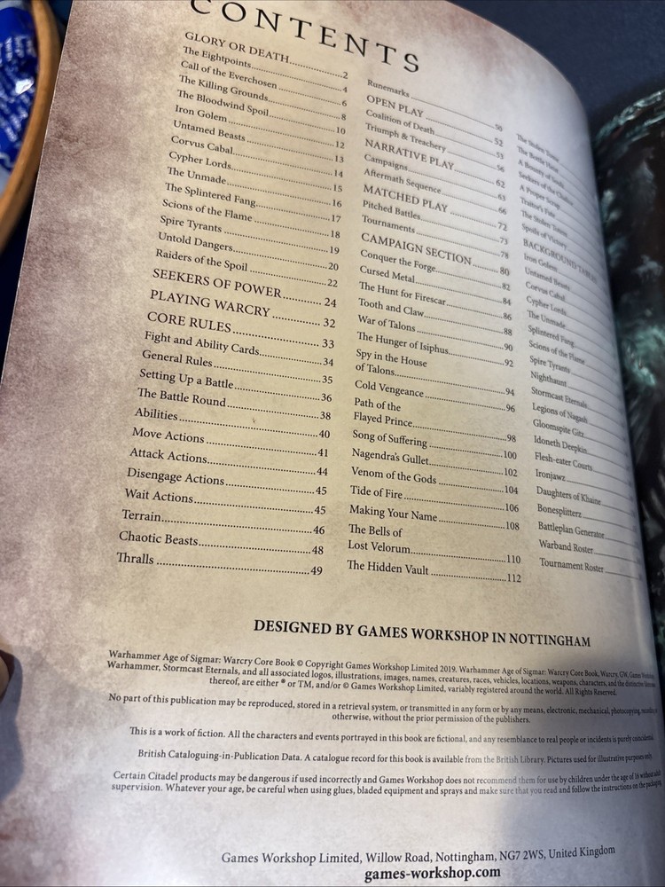 Warhammer AOS Warcry Core Book with Rules Summary Sheet Paperback