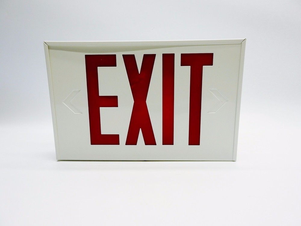 Mule LED Exit Sign Red Lettering White Housing BatteryBackup Emergency Lighting