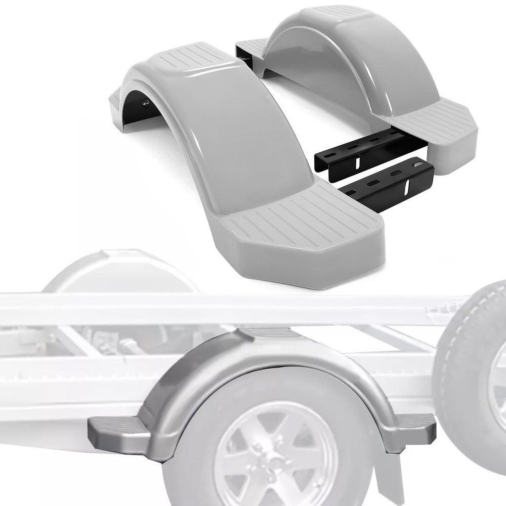 2pcs Gray Single Axle Trailer Fenders w/ Steps For 12" Wheels Tires Skirt Boat