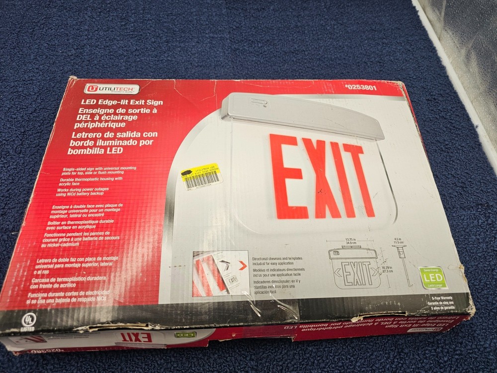 (QTY 2) Utilitech 0253801 Exit Sign LED Edge Lettering Universal Mounting