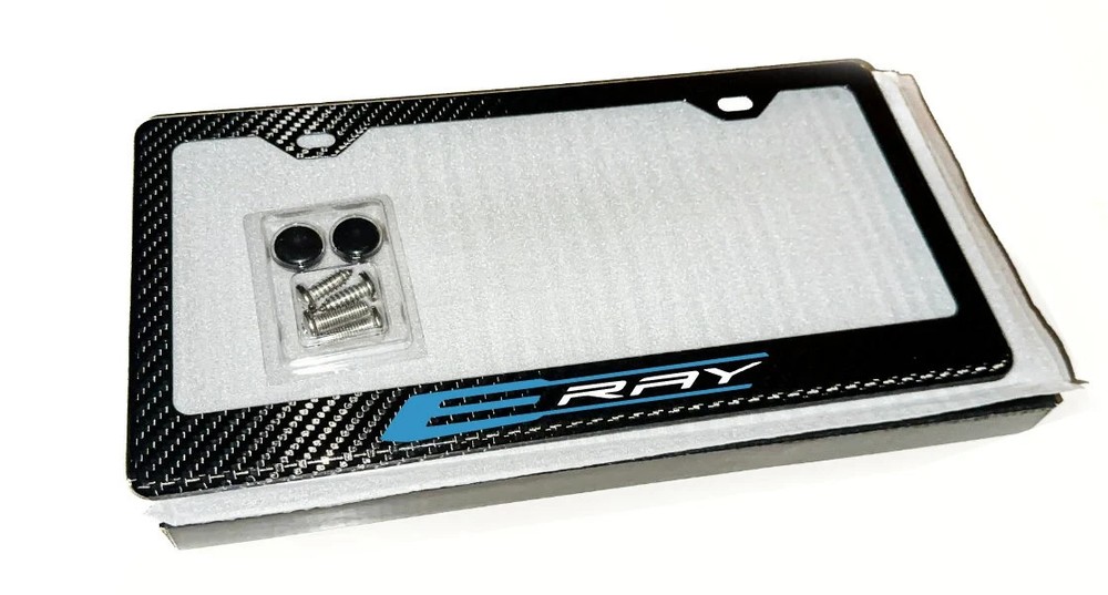 Blue / White E Ray C8 100% Carbon Fiber License Plate Frame