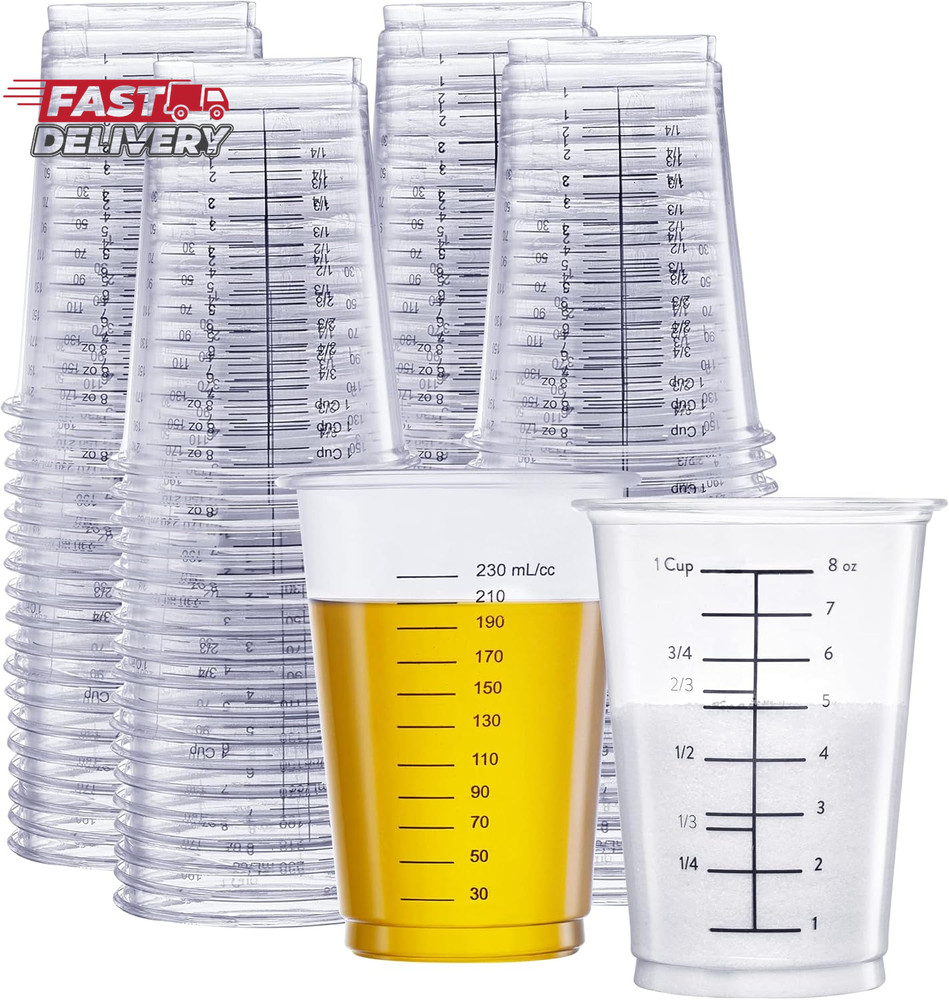 GUSTO 10 Oz Clear Plastic Measuring Cups [25 Count] Disposable Multipurpose Cups