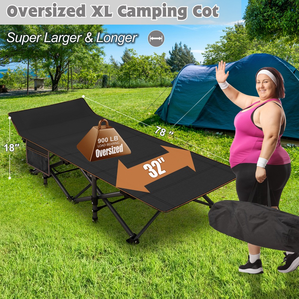 NAIZEA Extra-Wide Folding Camping Cot, Quiet Sleeping Cot With Side Pocket XXL