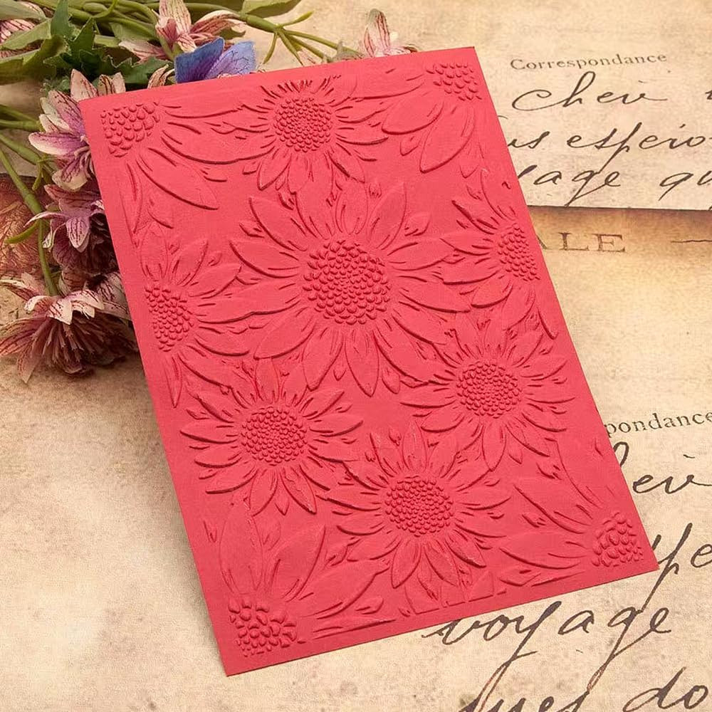 3D Plastic Embossing Folder Template Stereoscopic Sunflower Texture 5X7 Inch ...