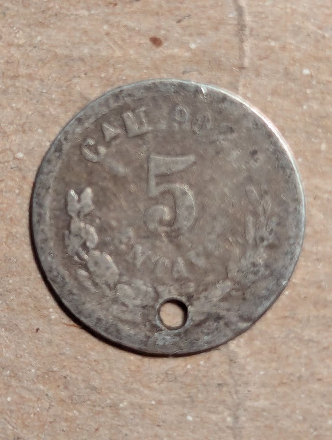 1894 Mexico 5 Centavos Silver (holed)