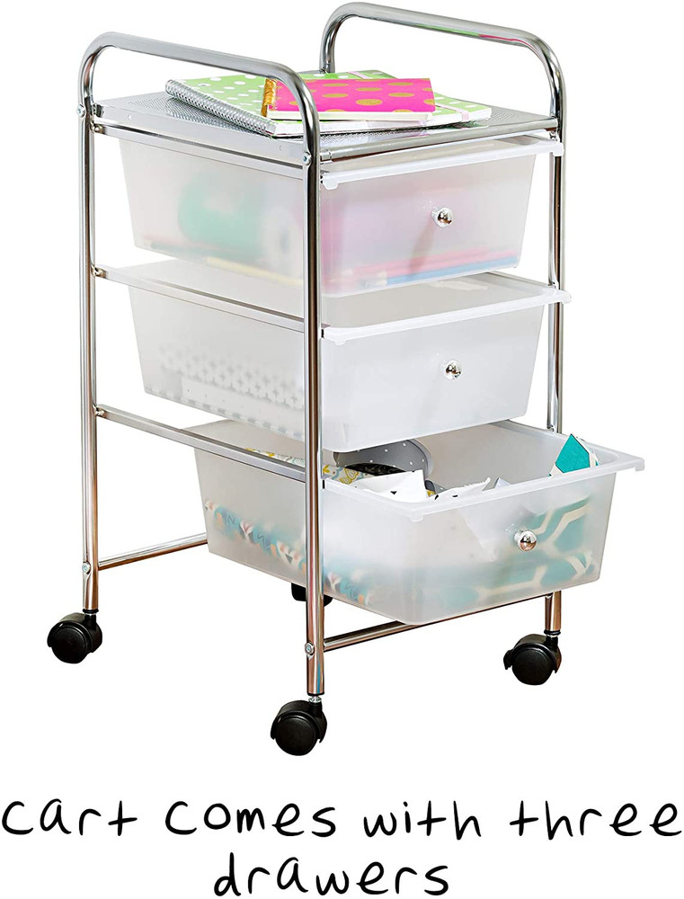 3-Drawer Plastic Storage Cart on Wheels,Silver