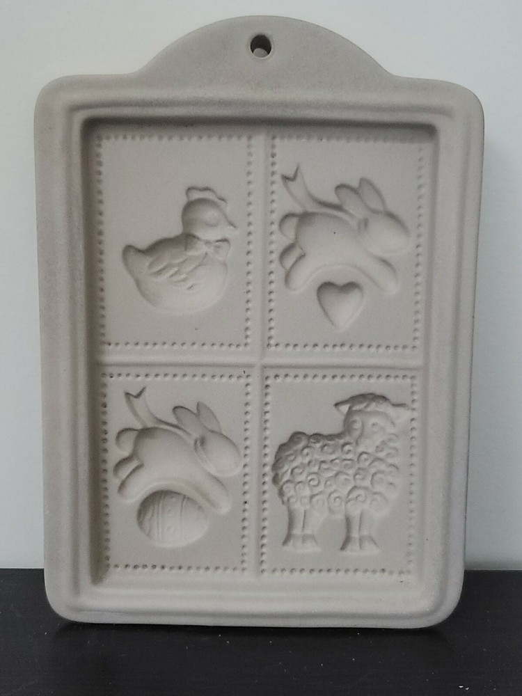 Stoneware Cookie Mold Bunnies Sheep Lamb Chick Easter Spring
