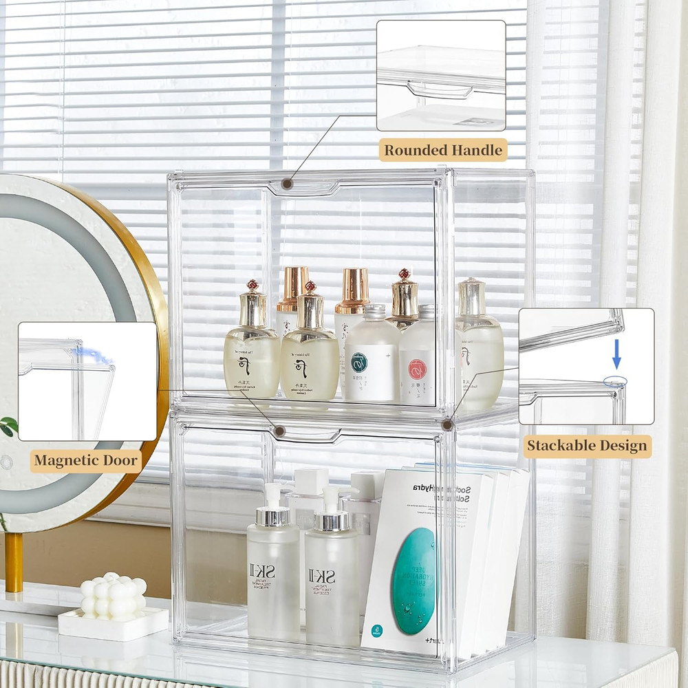 Stackable Clear Acrylic Storage Bins with Lids - 5 Pack for Collectibles