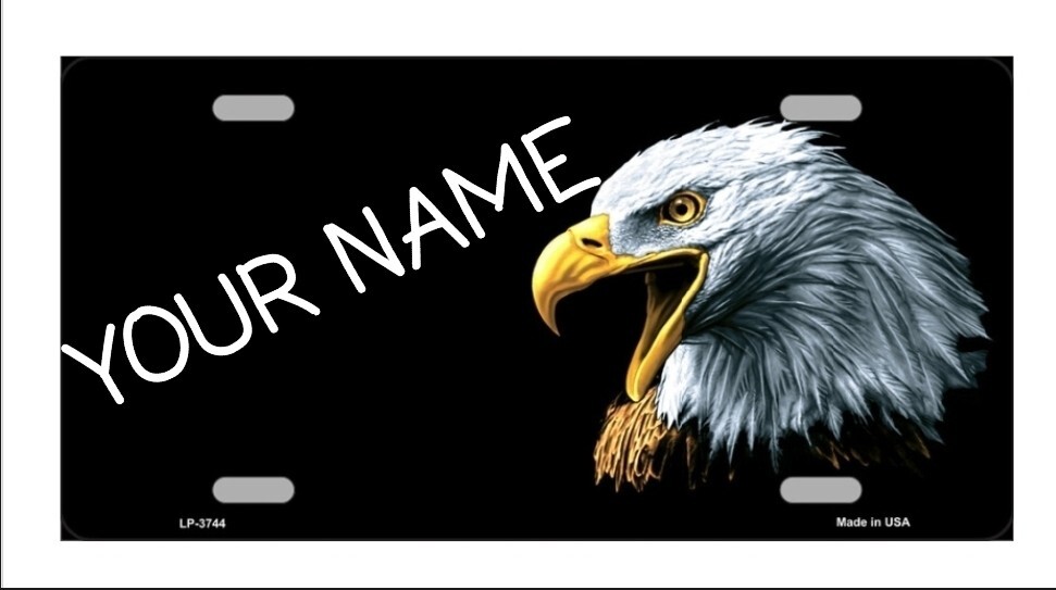 BLACK TAG / EAGLE HEAD METAL AUTO TAG LICENSE PLATE CUSTOM PERSONALIZED