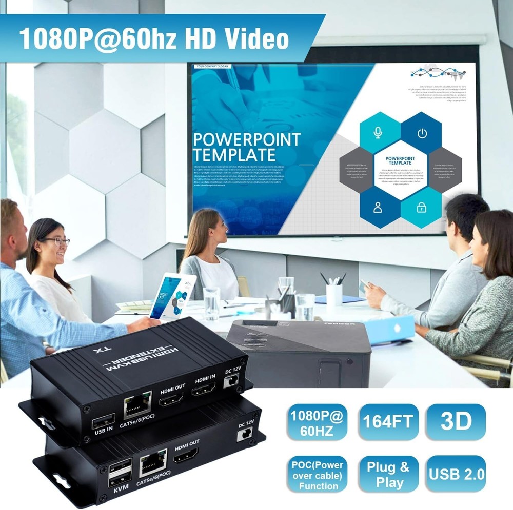 Zero Latency 1080P HDMI KVM USB Extender up to 164ft - Plug & Play Easy Setup