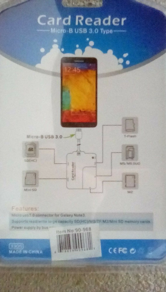 Micro-B USB 3.0 Card Reader for Samsung Galaxy Note3 cell phone