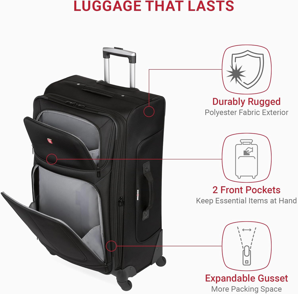 Sion Softside Expandable Luggage with Spinner Wheels, Evergreen, Checked-Medium