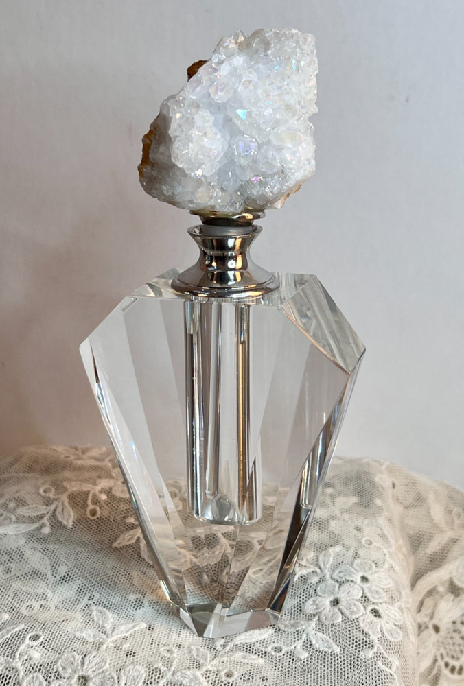Perfume Bottle Heavy Cut Class Clear Natural Quartz Dauber 6"H