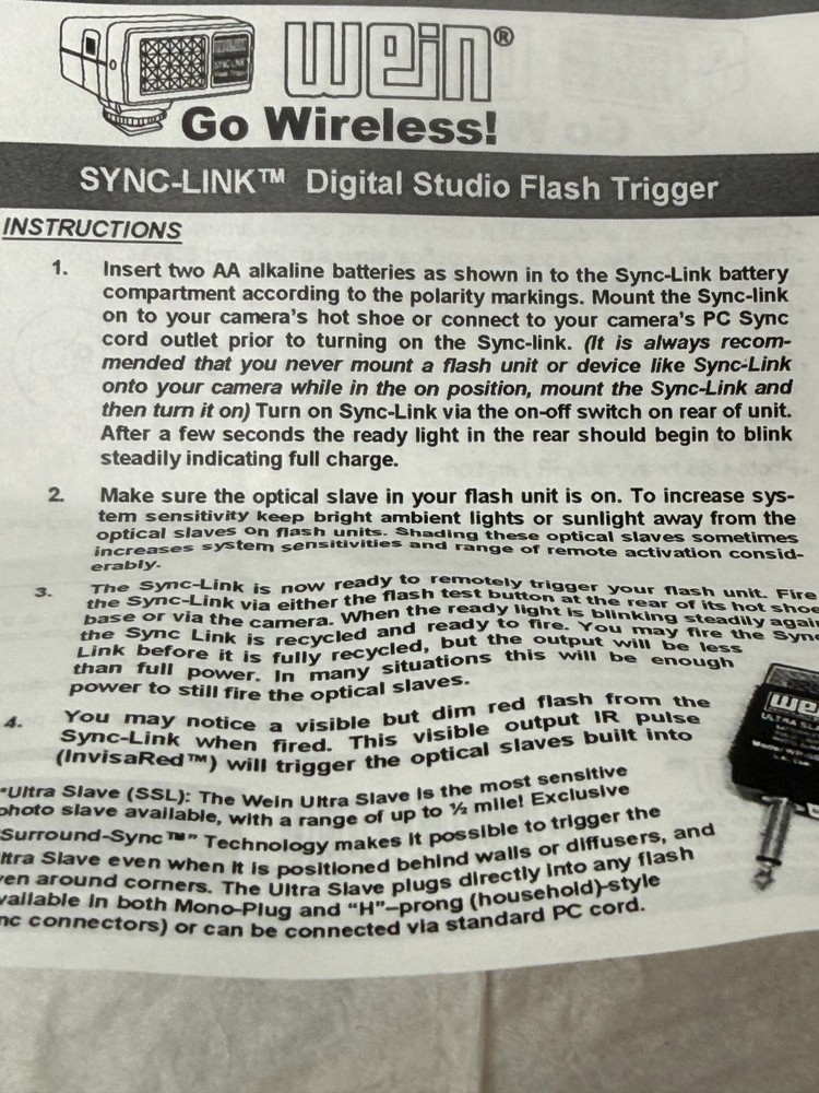 New Old Stock WEIN Sync Link Digital Studio Flash Trigger 918-300