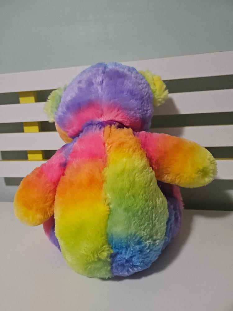 RAINBOW TEDDY BEAR ELKA 30CM PURPLE BOW