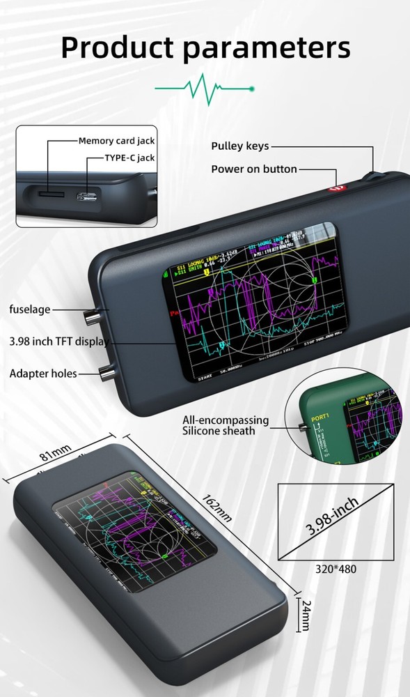 Vector Network Analyzer 10KHz-1.5GHz RF Output 0dBm Touch Screen Li-Battery USB