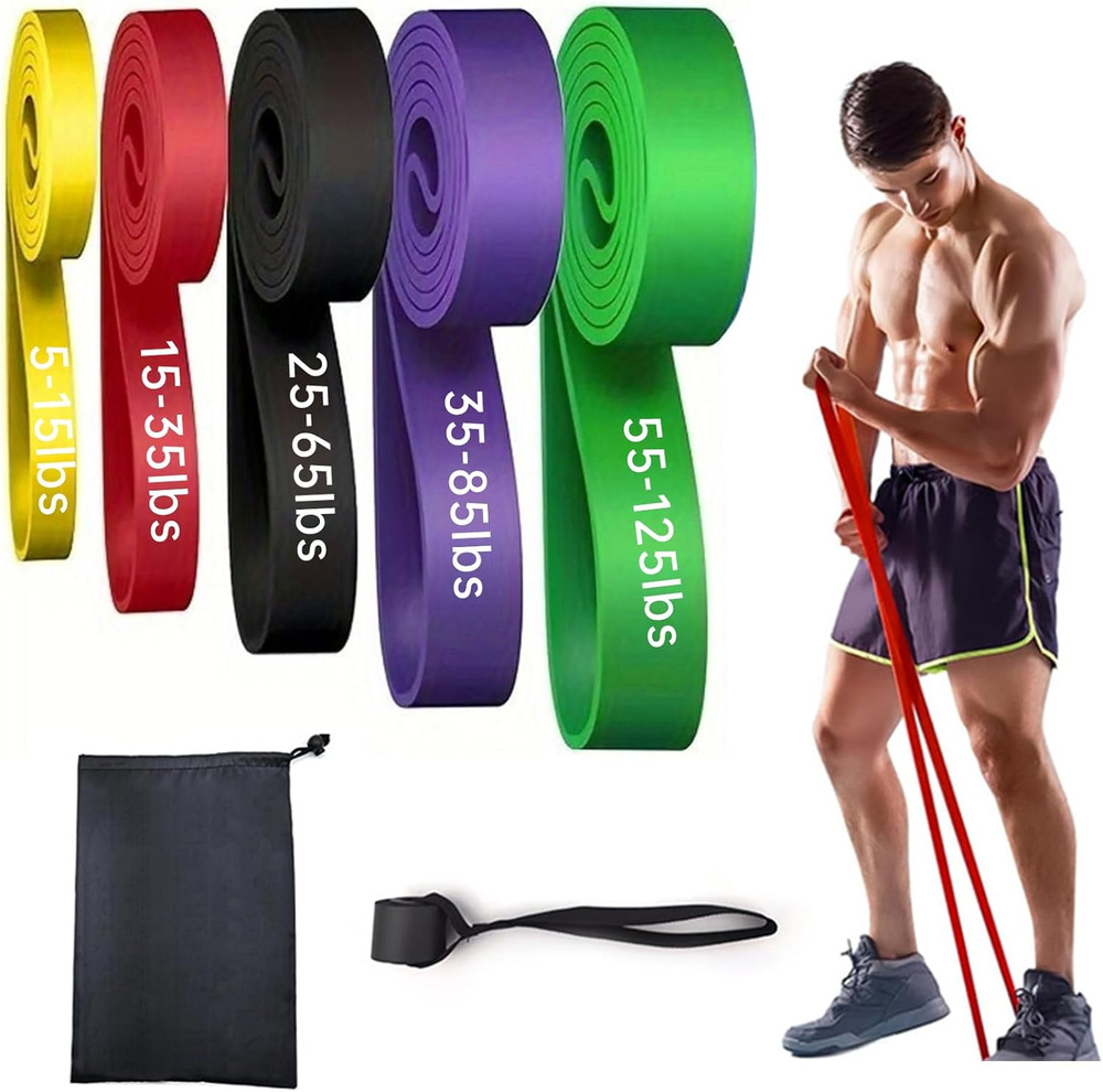 5 PCS Resistance Pull-Up Bands, Exercise & Stretching Bands 5-125LB